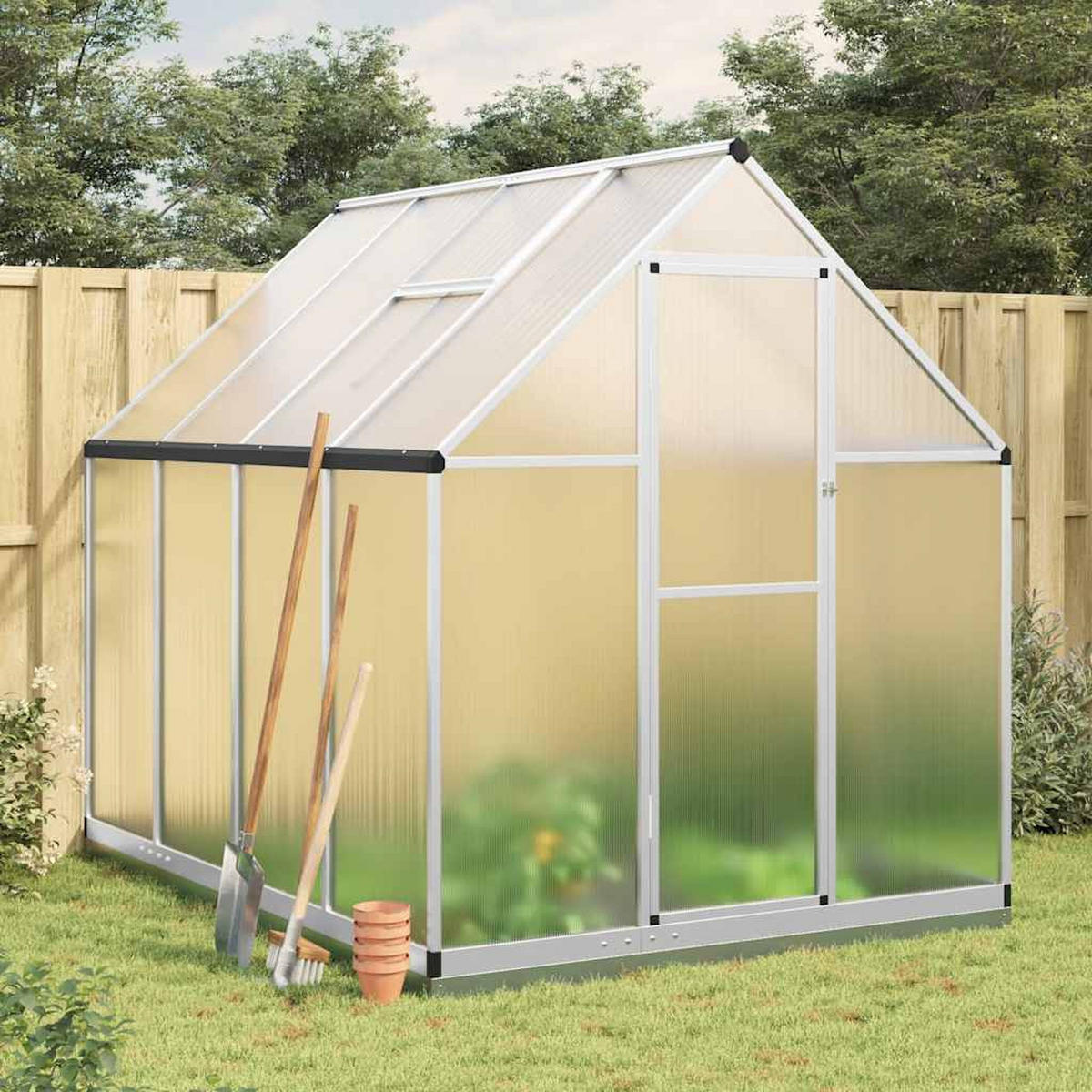 GEWÄCHSHAUS mit Fundamentrahmen Silber 224x169x202cm Aluminimum - Silberfarben, Metall (169/202/224cm)