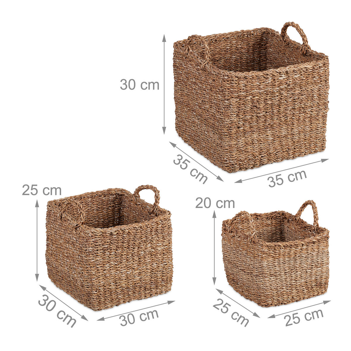 3TLG.AUFBEWAHRUNGSKORB-SET - Hellbraun, Textil (35/35/30cm) - Relaxdays