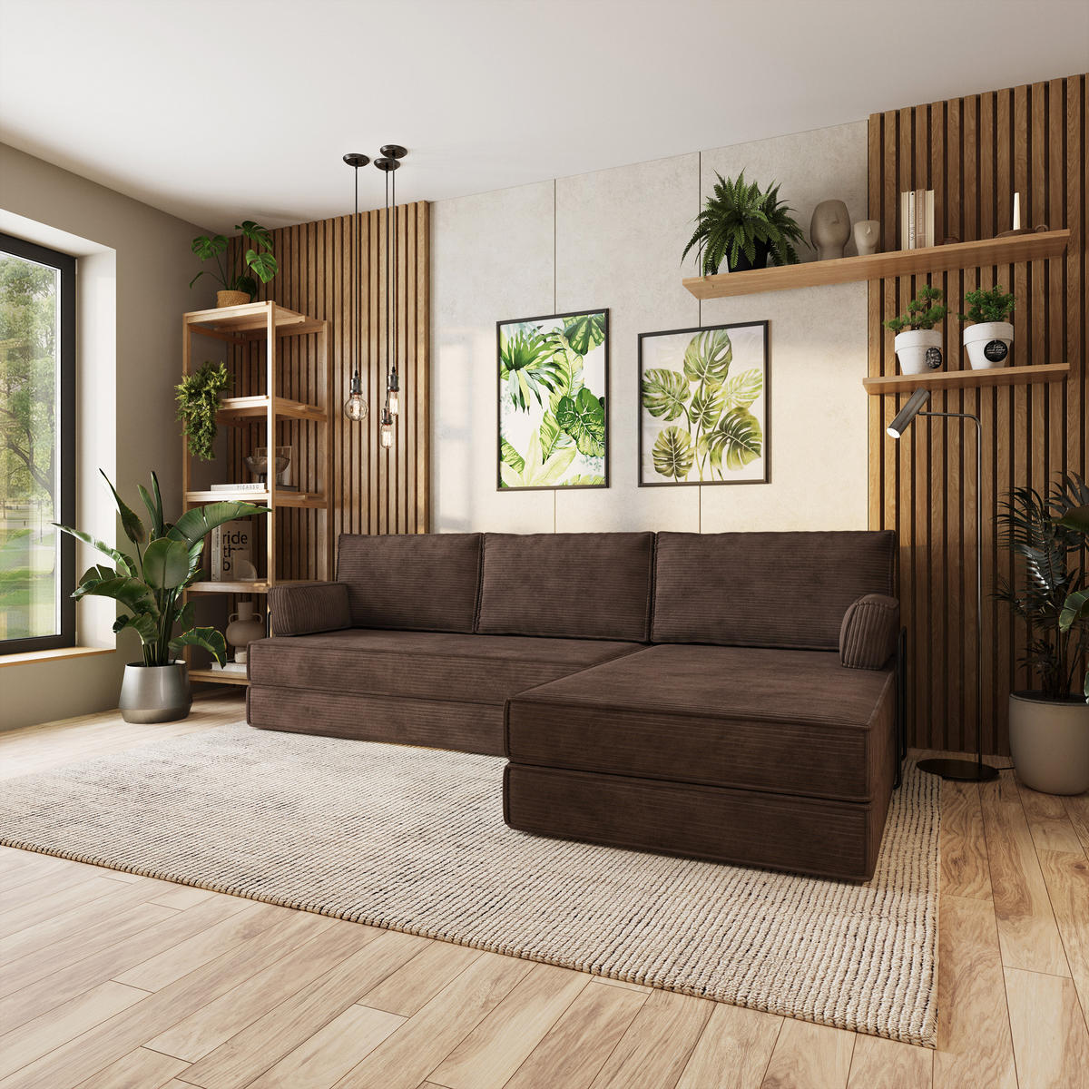 ECKSOFA ANKO modulares Boneless Sofa mit Schlaffunktion Braun Kordstoff - Braun, Textil (270/160cm) - MASSENO