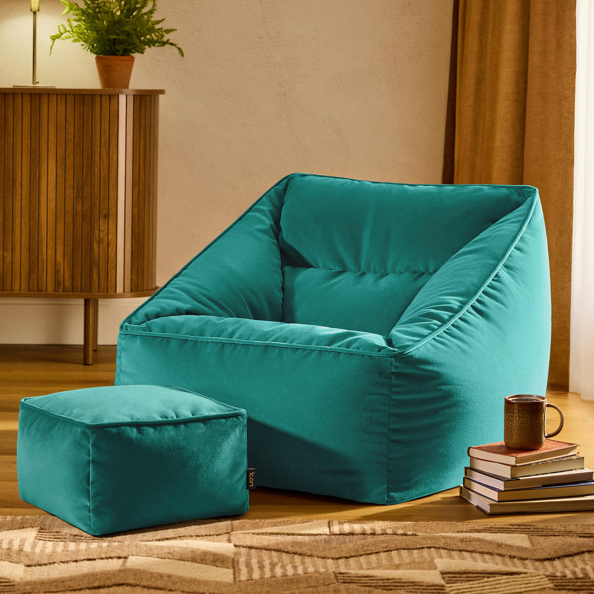 SITZSACK Sessel Natalia mit Hocker Amara - Grün, Textil (70/65/70cm) - icon