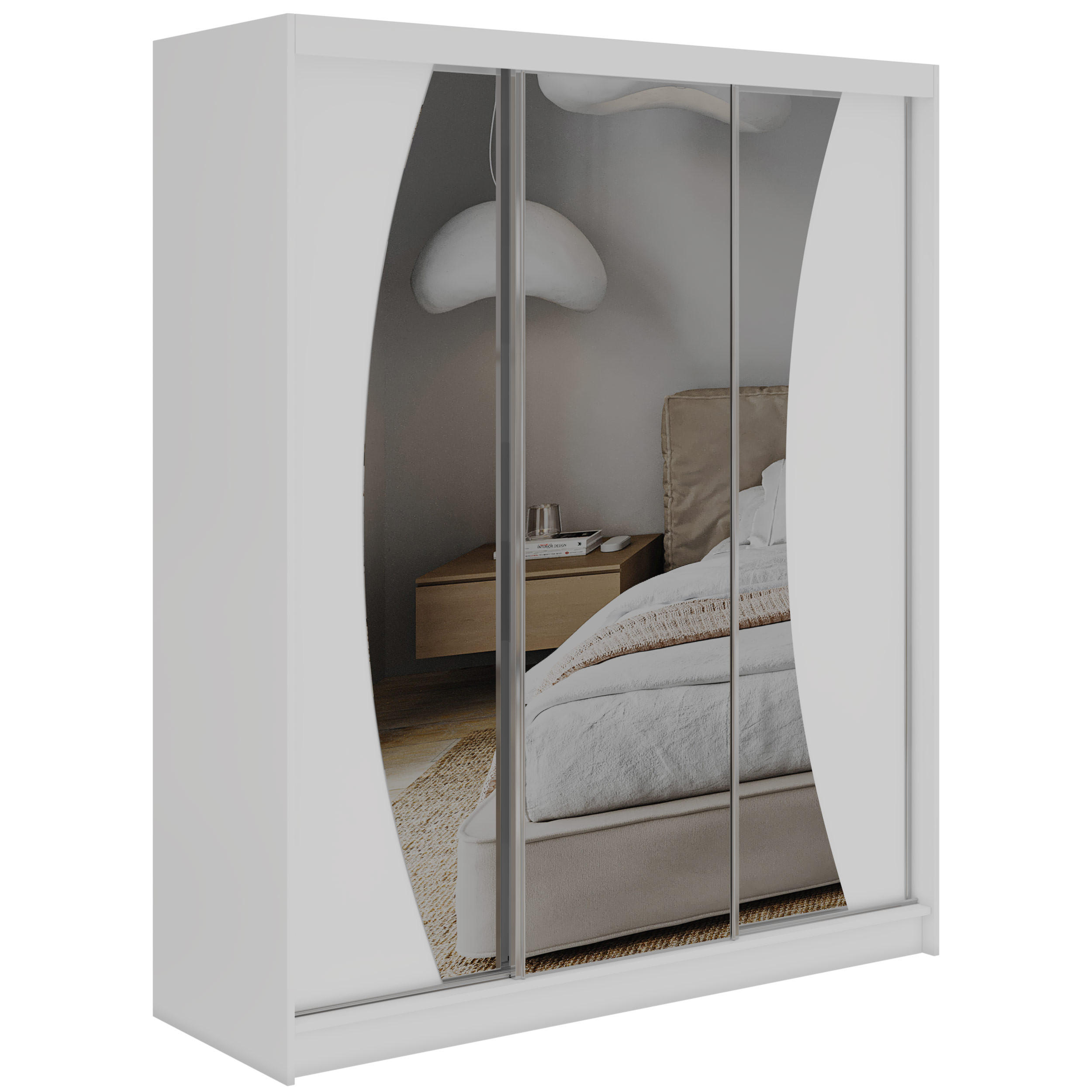 SCHWEBETÜRENSCHRANK mit Schubladen 180 - VERONA - Weiß mit Spiegel - Alufarben/Weiß, Holzwerkstoff/Metall (180/216/61cm) - MKS