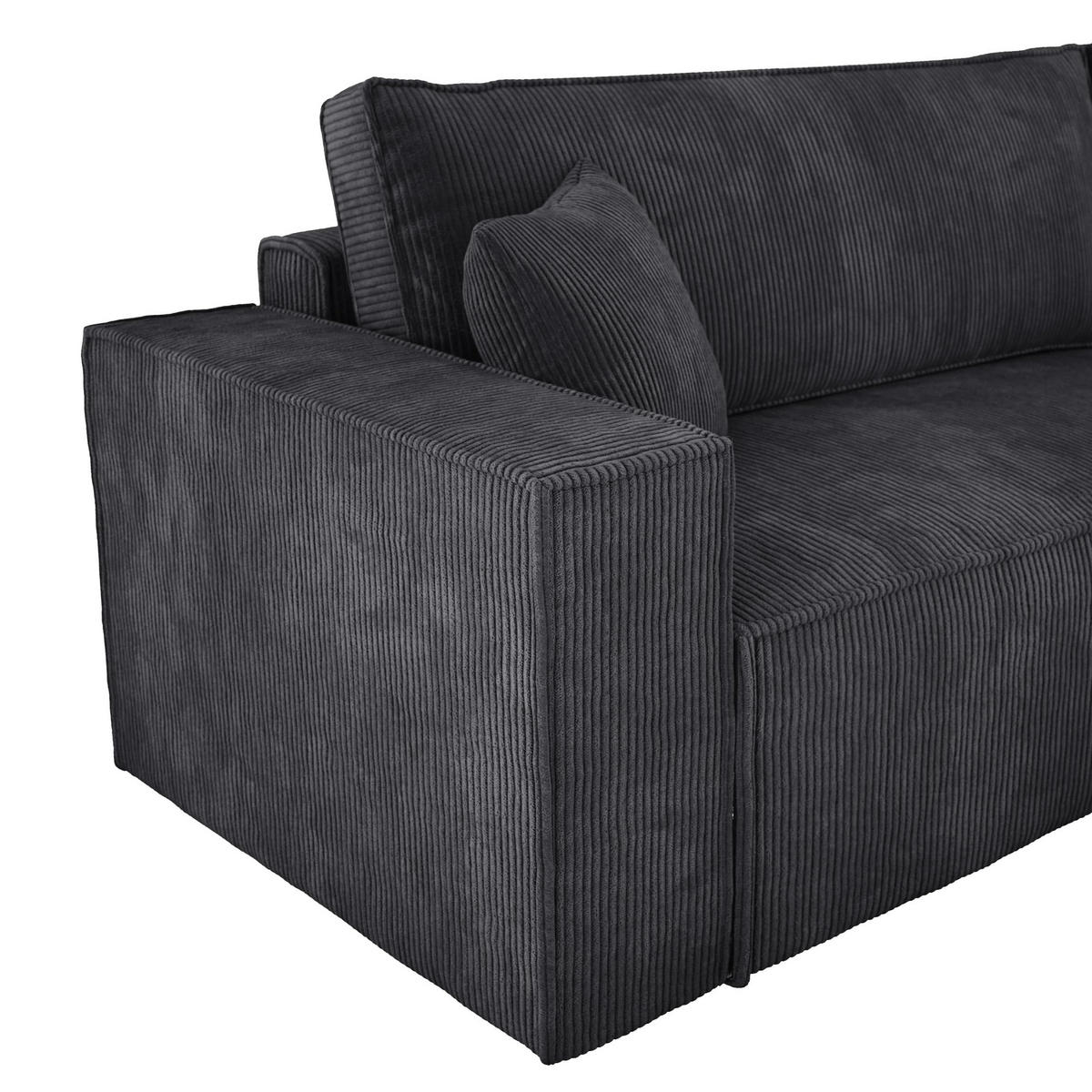 ECKSOFA POSO XL UNIVERSAL, Schlaffunktion und Lattenrost - L-Form, Cord, Federung auf Wellfedern, 274x143x83 cm, Rechts Graphite - Graphitfarben, Holz/Textil (277/143cm) - DomoHome