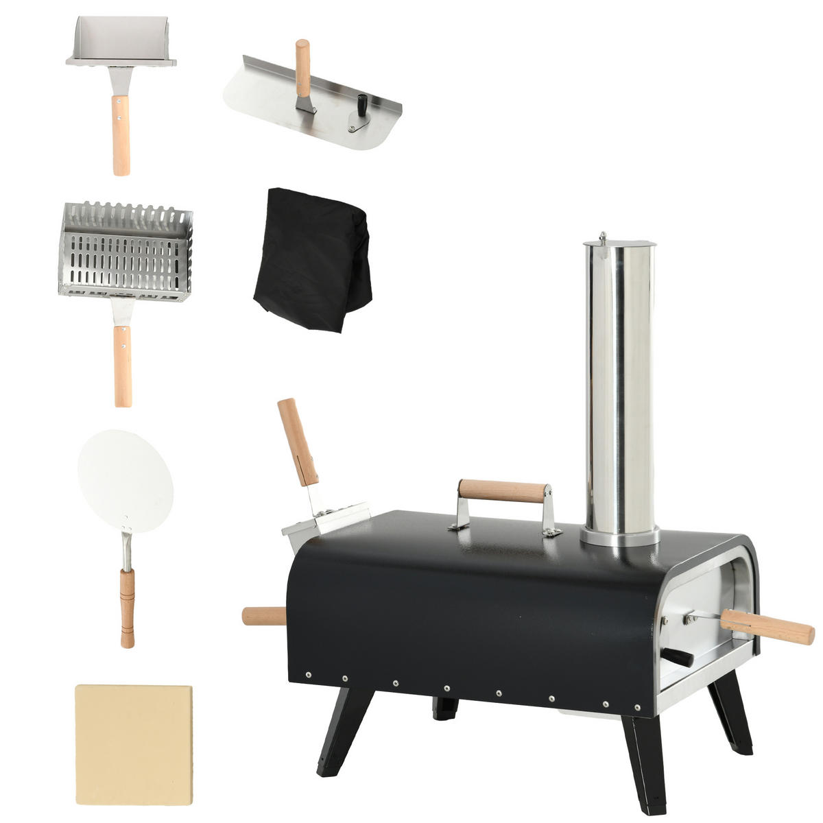 PIZZAOFEN DE-13768 tragbar mit Klappbeinen und Thermometer - Schwarz, Metall (40/72/81cm) - ComfortXL