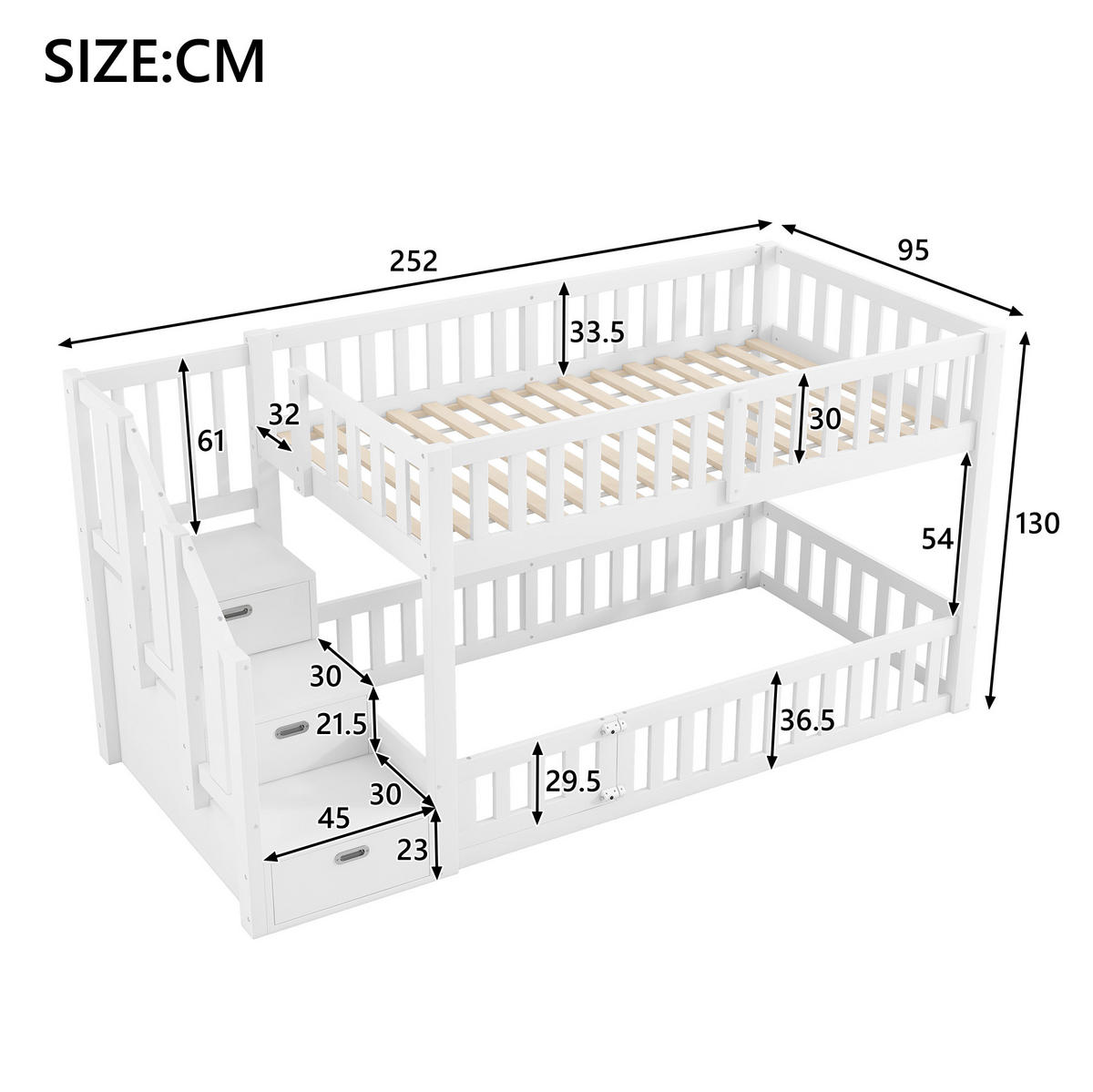 ETAGENBETT 90/200 cm aus Kiefer und MDF mit Leiter, Stauraum und Schutzgitter, Weiß - Weiß, Holzwerkstoff (90/200cm) - Redom