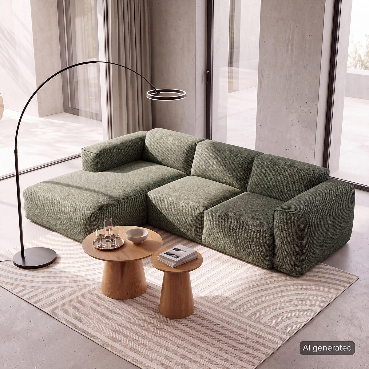3-SITZER ECKSOFA mit Longchair - Schwarz/Grün, Kunststoff/Textil (251/173cm) - home24