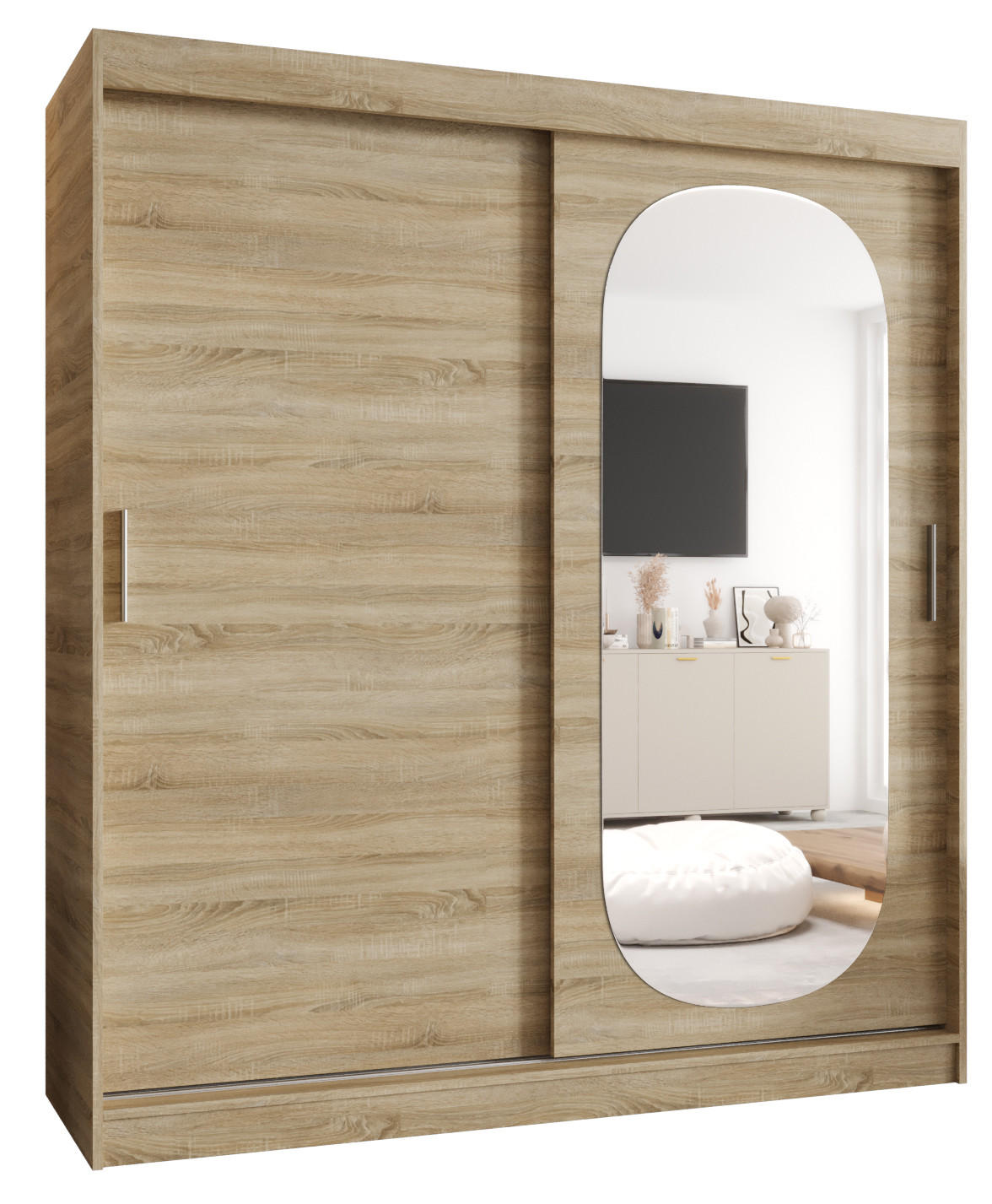 SCHWEBETÜRENSCHRANK 200/180/62 2-türig - Silberfarben/Sonoma Eiche, Holz (180/200/62cm) - MÖBEL KRYSPOL