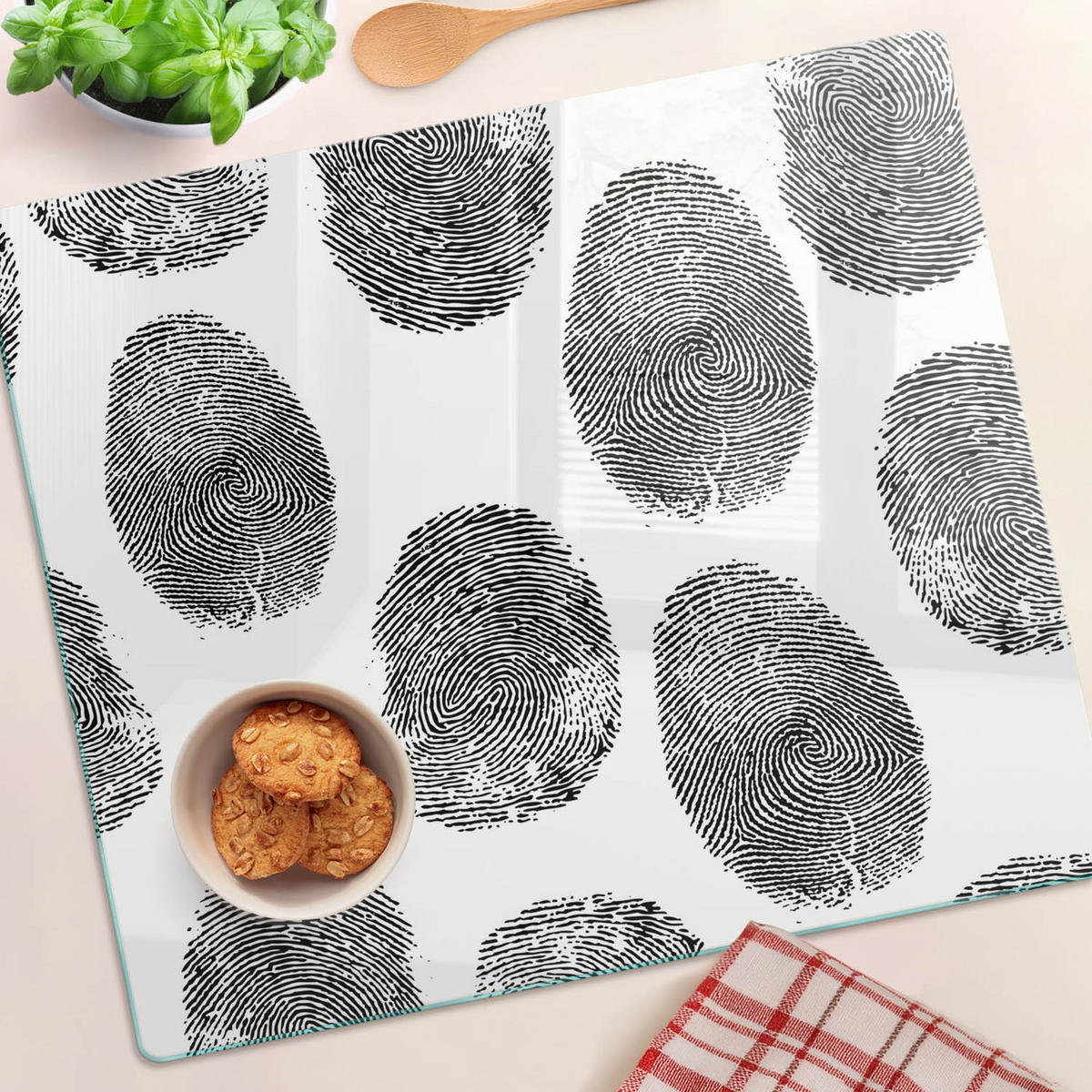 GLASPLATTE 60x52 cm Fingerabdrücke - Schwarz, Glas (60/0.4/52cm) - TULUP