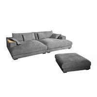 BIG SOFA-SET MIT TABLETT NATUR MADELINE Grau Cord - Schwarz/Grau, Kunststoff/Textil (290/85/170cm) - KAWOLA