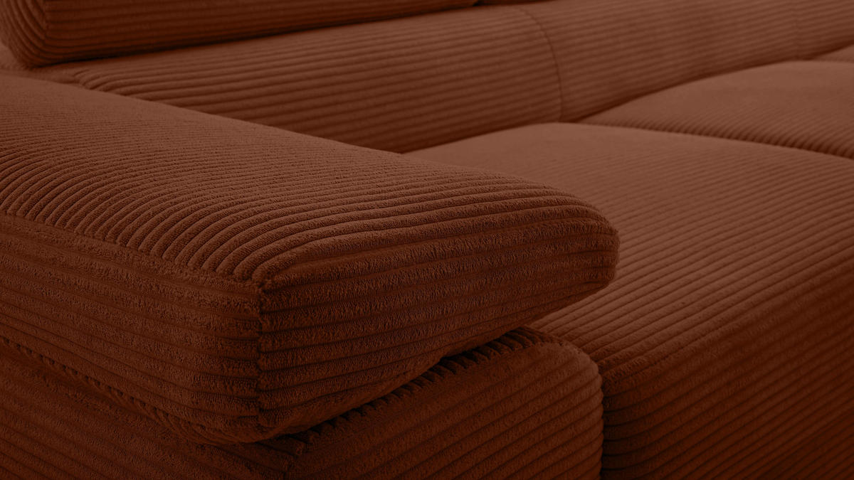 WOHNLANDSCHAFT Arborio Ziegelrot 352/202/90 cm mit Schlaffunktion - Schwarz/Orange, Textil/Metall (352/90/202cm) - AX Living