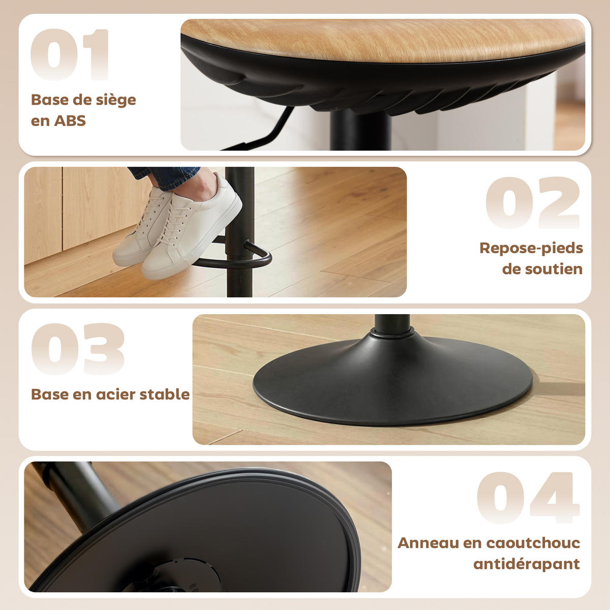 BARHOCKER 2er-Set DE-14811 höhenverstellbar & schwenkbar Eiche - Eichefarben, Metall (40/84/40cm) - ComfortXL