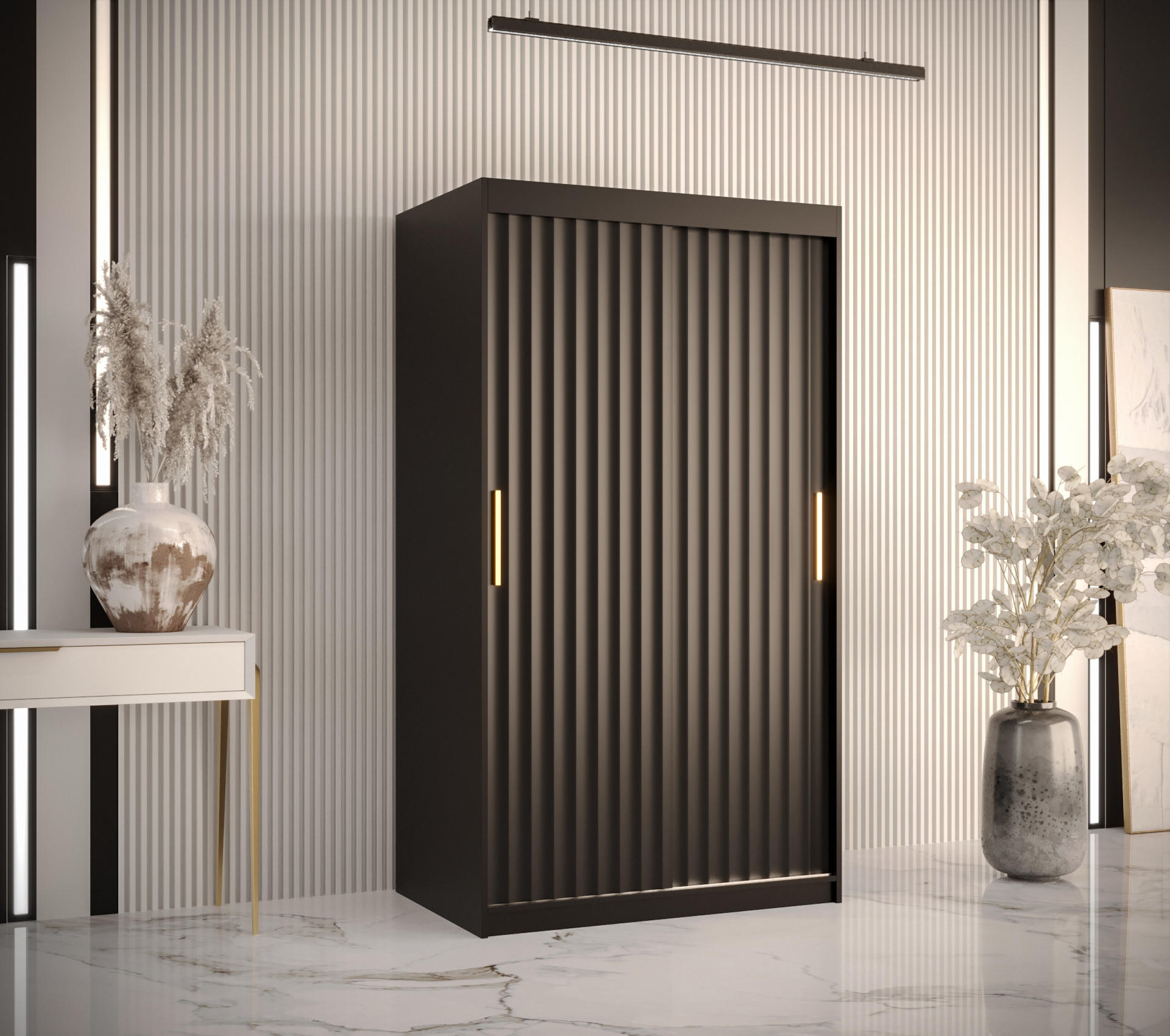 SCHWEBETÜRENSCHRANK 200/100/62 2-türig - Goldfarben/Schwarz, Holz/Kunststoff (100/200/62cm) - Abiks Möbel