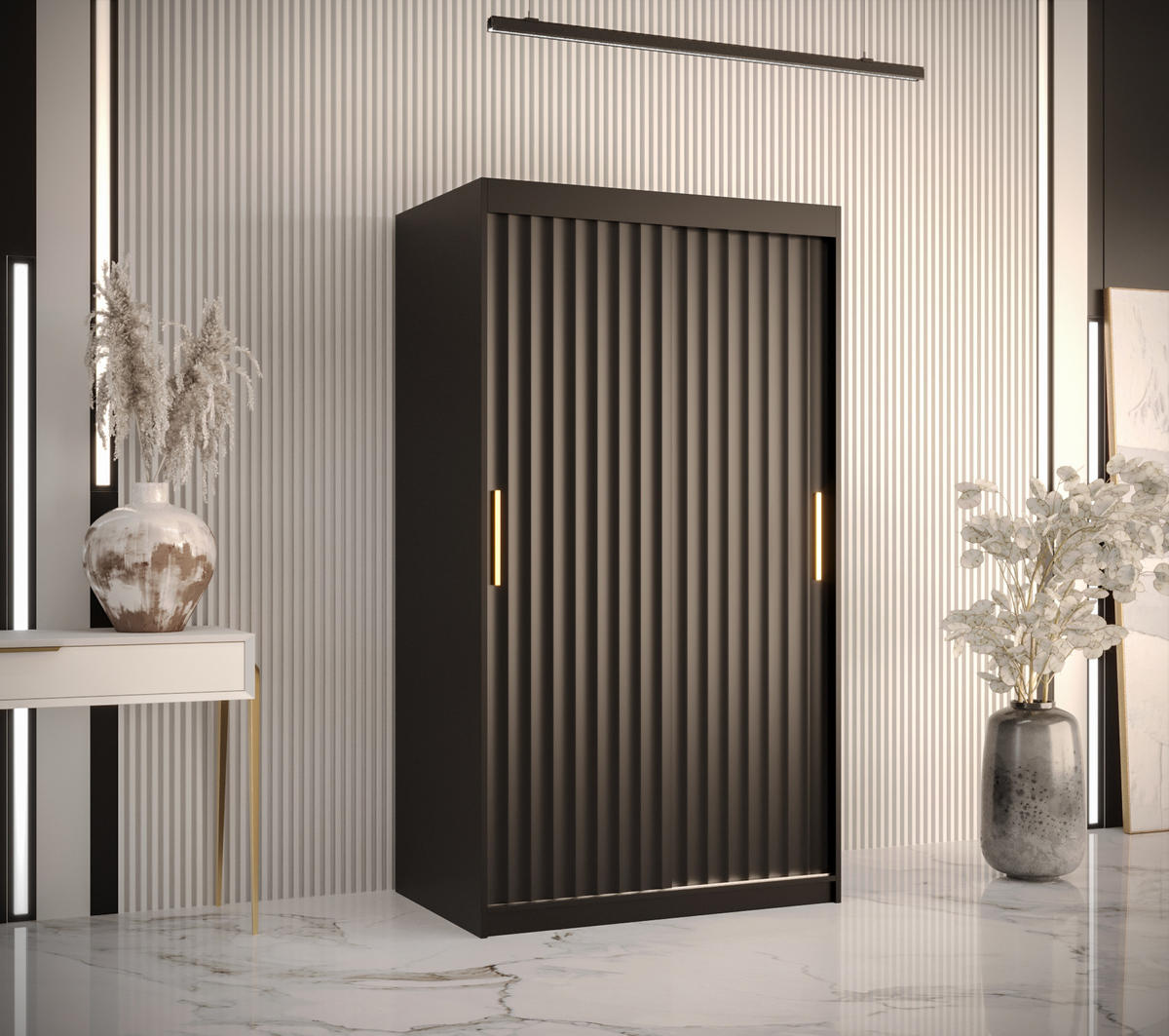 SCHWEBETÜRENSCHRANK 200/100/62 2-türig - Goldfarben/Schwarz, Holz/Kunststoff (100/200/62cm) - Abiks Möbel