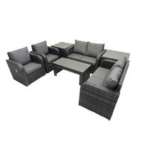 GARTENSOFA SET mit LIEGESTUHL Polyrattan 6-Sitzer Dunkelgrau - Dunkelgrau/Grau, Glas/Kunststoff - Fimous