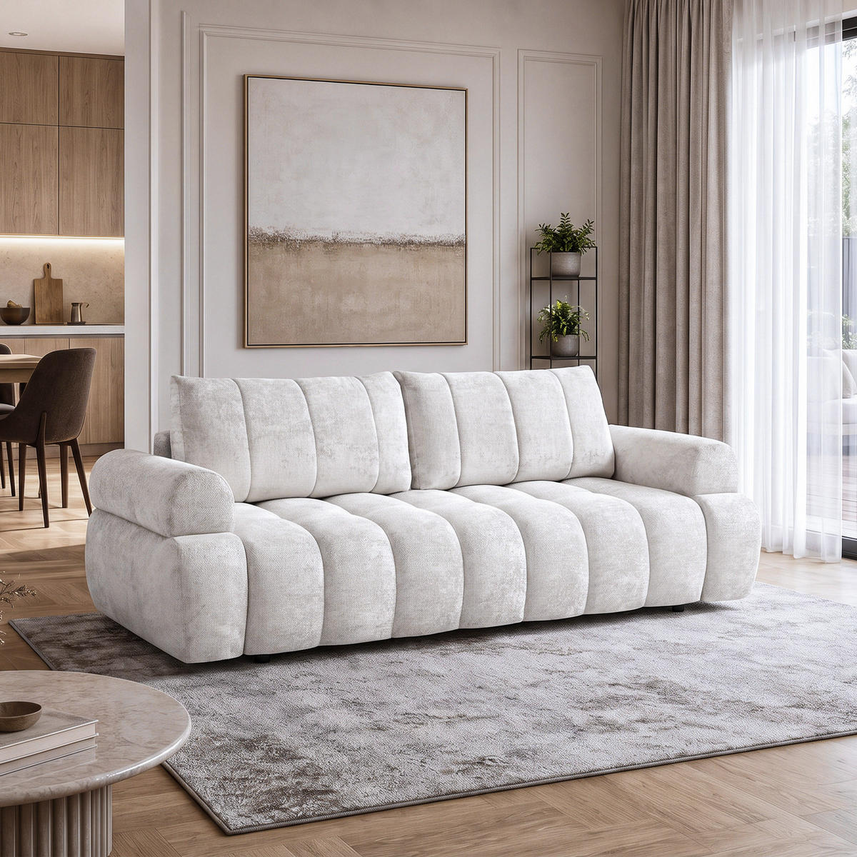 ROZKLÁDACÍ POHOVKA Mavi, 3místná s funkcí spaní, ložná plocha 195x145 cm, krémová - krémová, textil (255/100/110cm) - Beautysofa