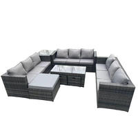 LOUNGESOFA Polyrattan 12-Sitzer - Dunkelgrau/Grau, Glas/Kunststoff - Fimous