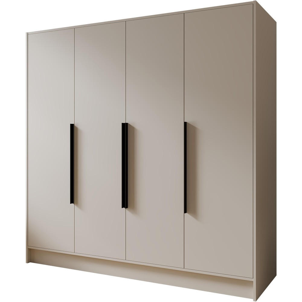 DREHTÜRENSCHRANK Pavia ohne Spiegel, Kaschmir mit mit schwarzen Griffen, 200 cm - Kaschmir, Holzwerkstoff (200/200/51cm) - Beautysofa