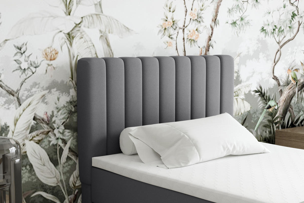 BOXBETT Everest 100 x 200 cm Einzelbett mit hochwertiger Bonell-Matratze und Topper - Grau, Holz (100/200cm) - Panda Möbel