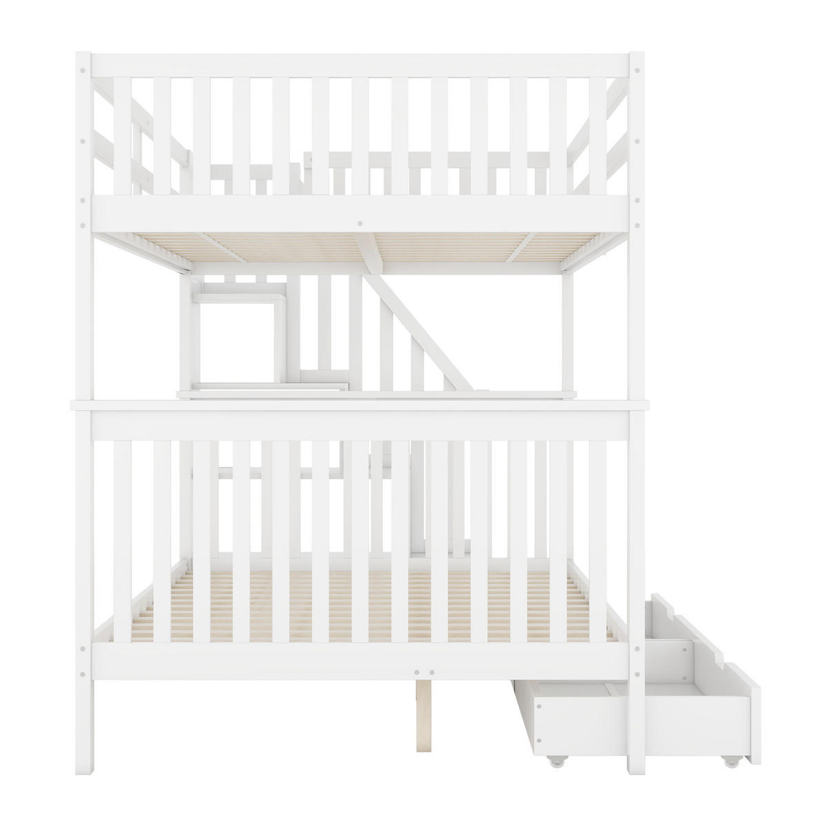 ETAGENBETT 140/200 cm aus Kiefernholz mit Treppenregal, Weiß - Weiß, Holz (140/200cm) - OKMYHOME