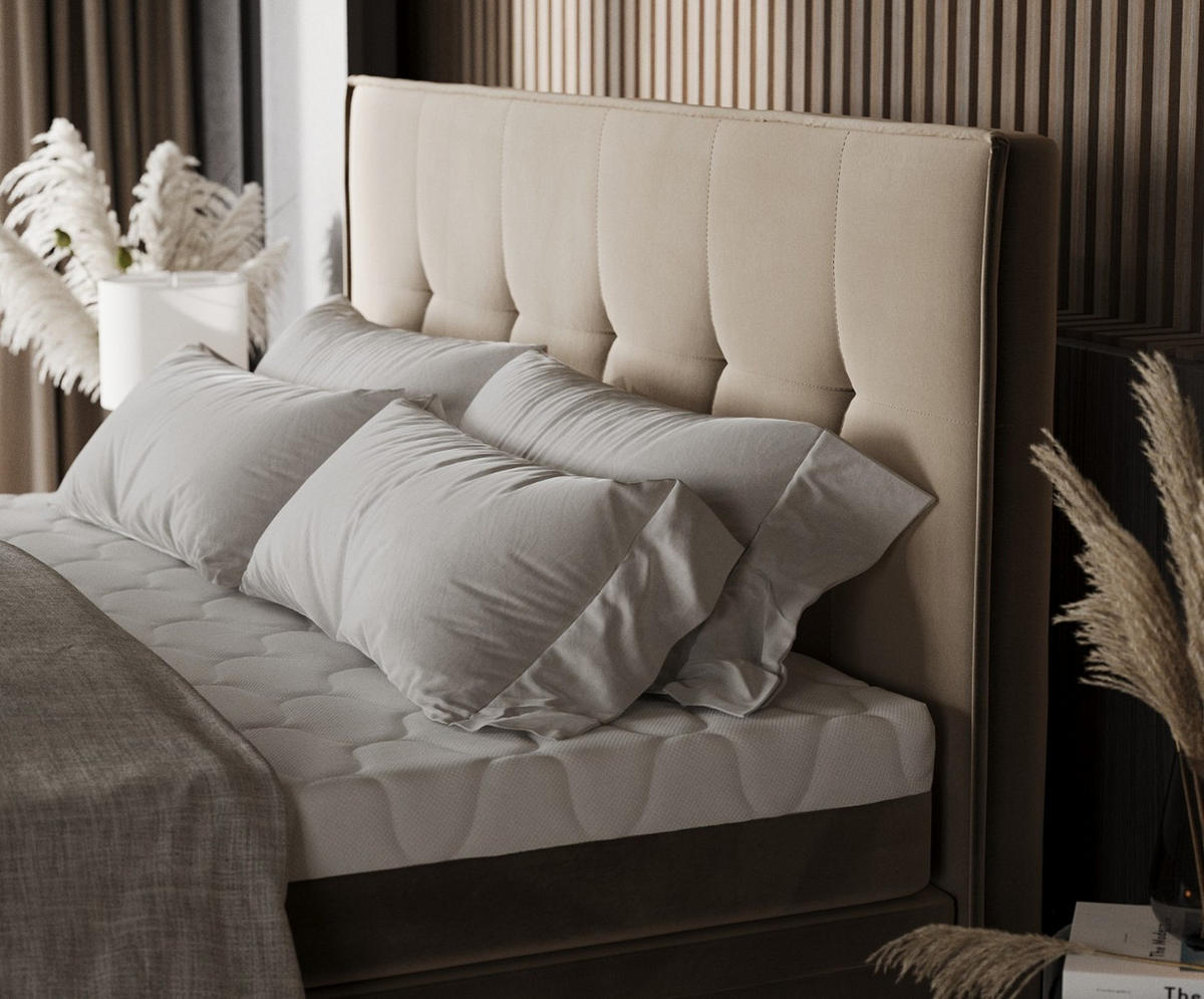 BOXBETT Arivo 180/200 cm Taupe im Paros Stoff - Taupe/Schwarz, Holz/Holzwerkstoff (180/200cm) - AltaBeds