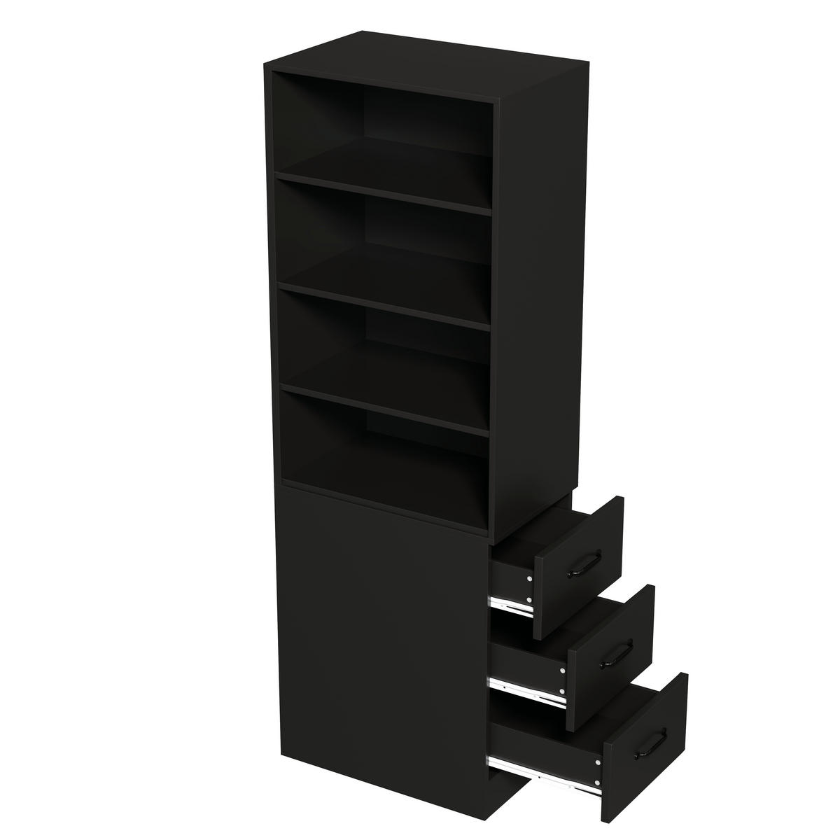 BÜCHERREGAL in Schwarz Eckregal mit Schubladen für kleine Räume und Wohnzimmer, B60/T38/H180 cm - Schwarz, Holzwerkstoff (60/180/36.5cm) - STILVORA