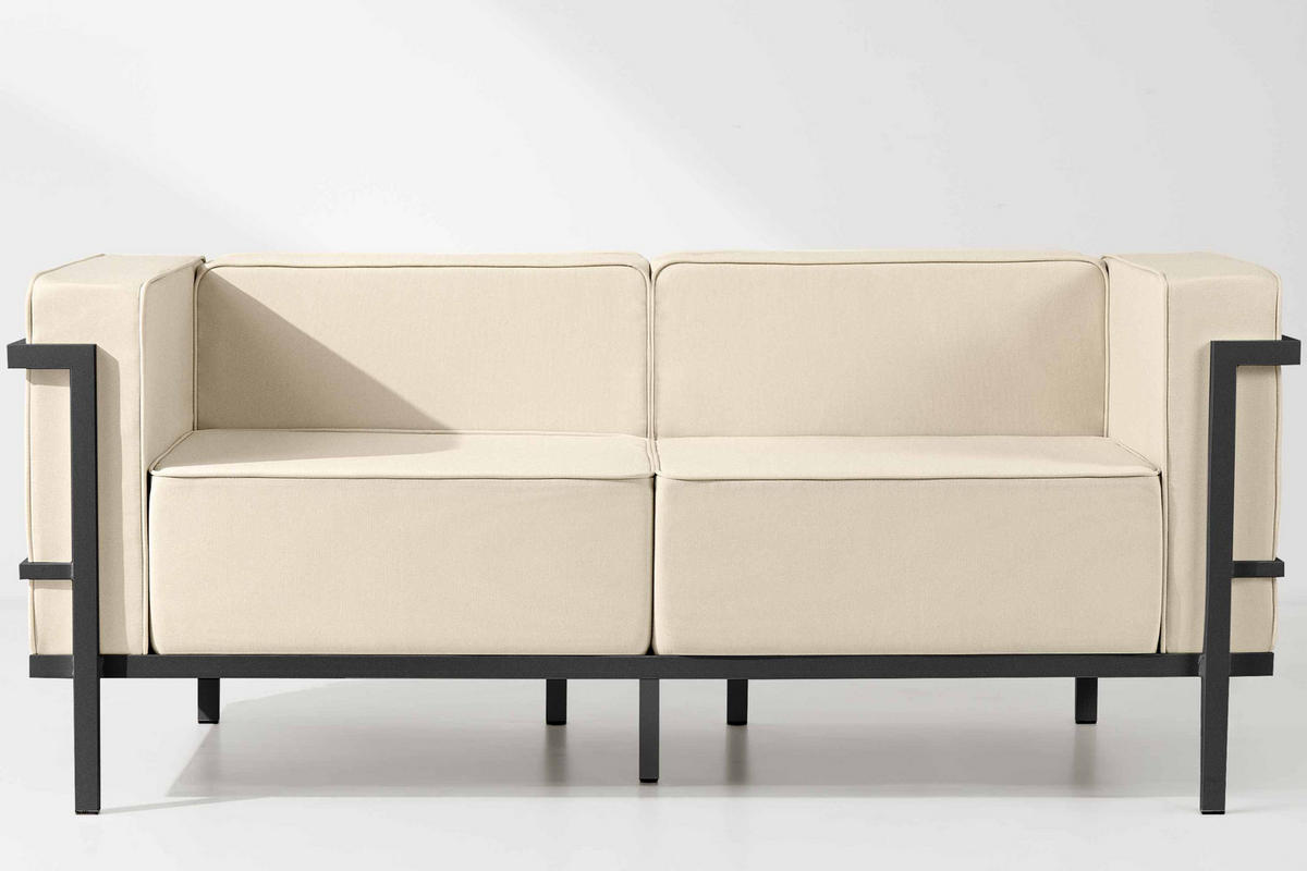 GARTENSOFA TRIGLO 2-Personen, Stahlrahmen, Modern, Dunkelgrau/Cremeweiß - Dunkelgrau/Creme, Textil/Metall (164/70/69cm) - KONSIMO®