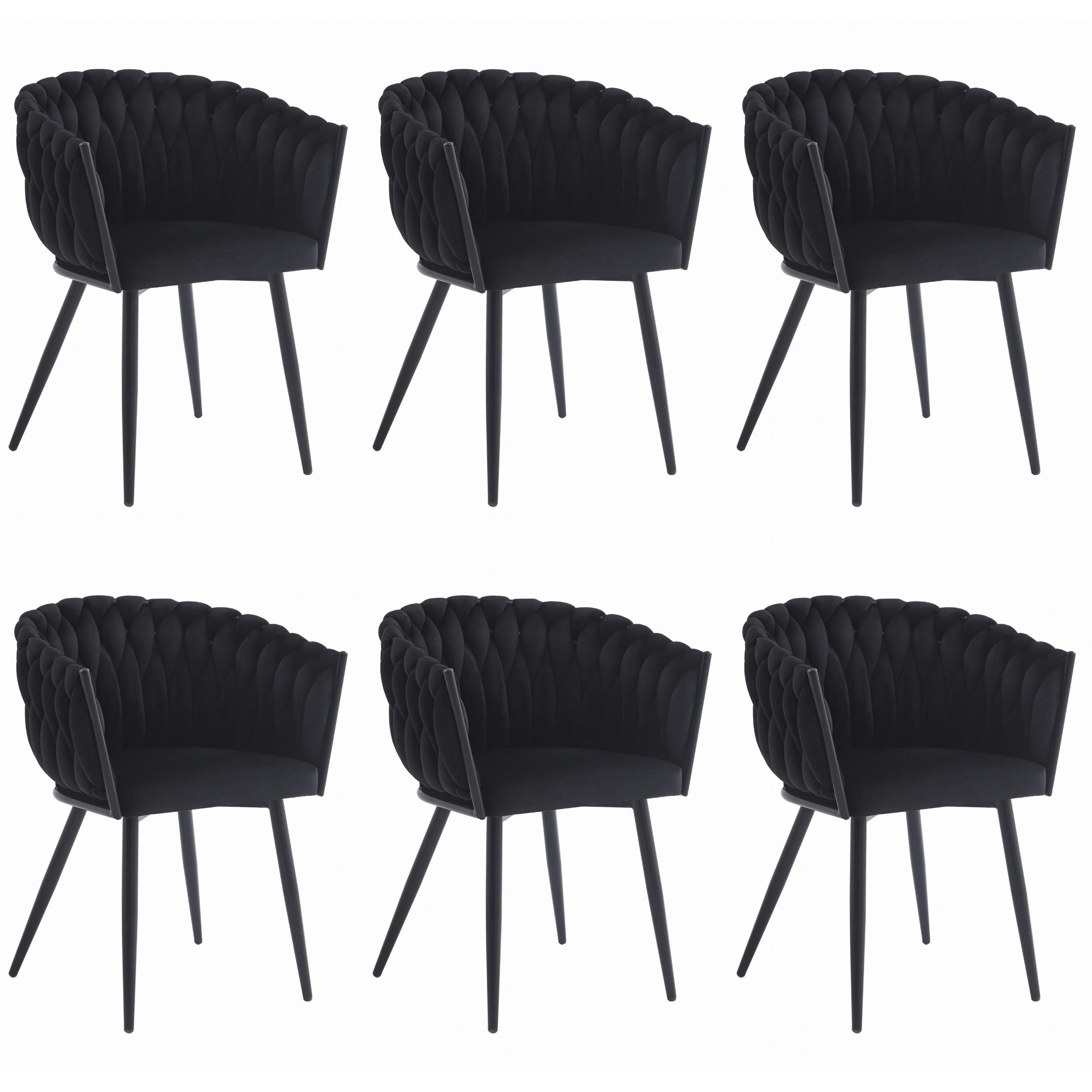 STUHL ARONA 6-er Set, Schwarz, Schwarze metallische Beine - Schwarz, Textil/Metall (61/79/55cm) - Komodee