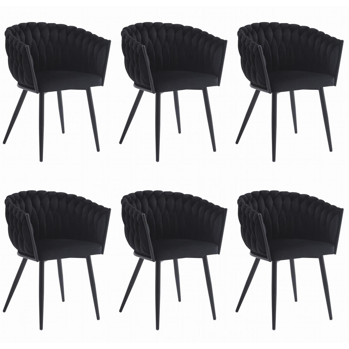 STUHL ARONA 6-er Set, Schwarz, Schwarze metallische Beine - Schwarz, Textil/Metall (61/79/55cm) - Komodee