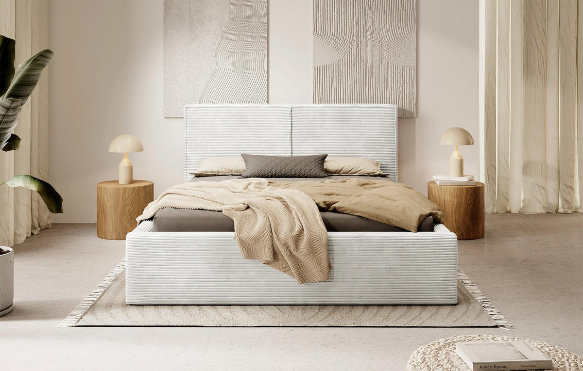 POLSTERBETT Farese Grau-beige Cordbezug 140 cm - Greige, Textil (140/200cm) - Selsey