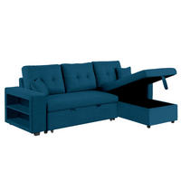 ECKSOFA glasgow blau 4-sitzer stoff - Blau, Holz (233/113cm) - Concept Usine