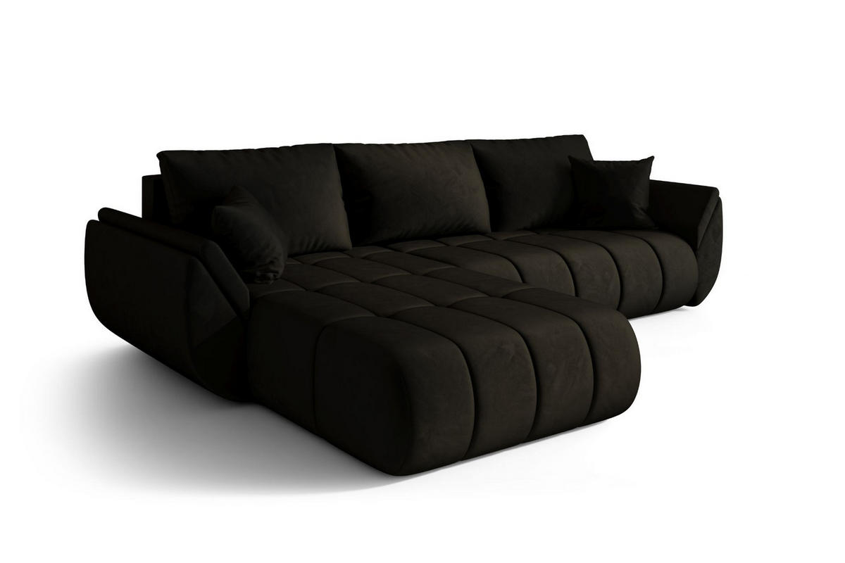 ECKSOFA TOKYO PREMIUM mit Schlaffunktion, Stoff MONOLITH, Dunkelgrau, Links - Dunkelgrau, Holz (280/190cm) - Kaiser Möbel