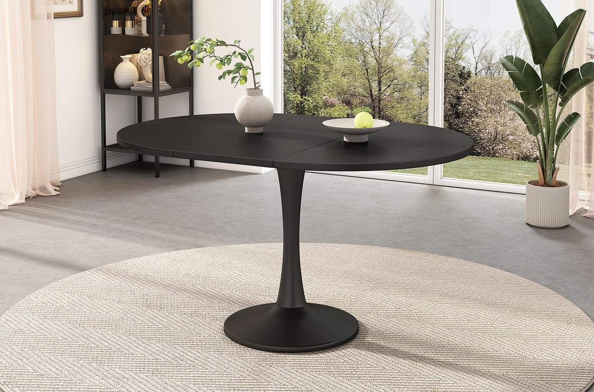 JEDILNA miza 100/140/100/75 cm raztegljiva ovalna, prostorsko varčna in moderna, MDF, Črna - črna, leseni material (140/100/75cm) - Redom