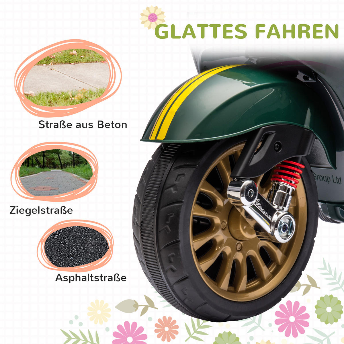 KINDER Elektro-Motorrad - Dunkelgrün, Kunststoff/Metall (107/47/73cm) - AIYAPLAY