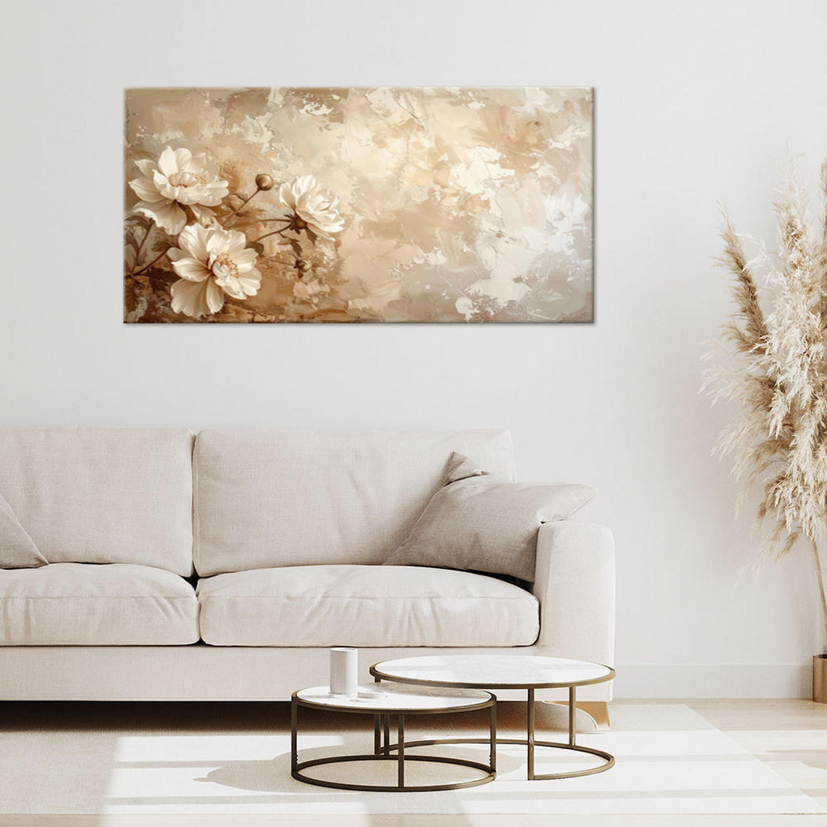 LEINWANDBILD Blumen 120x60cm - Beige, Textil (120/60cm) - Feeby