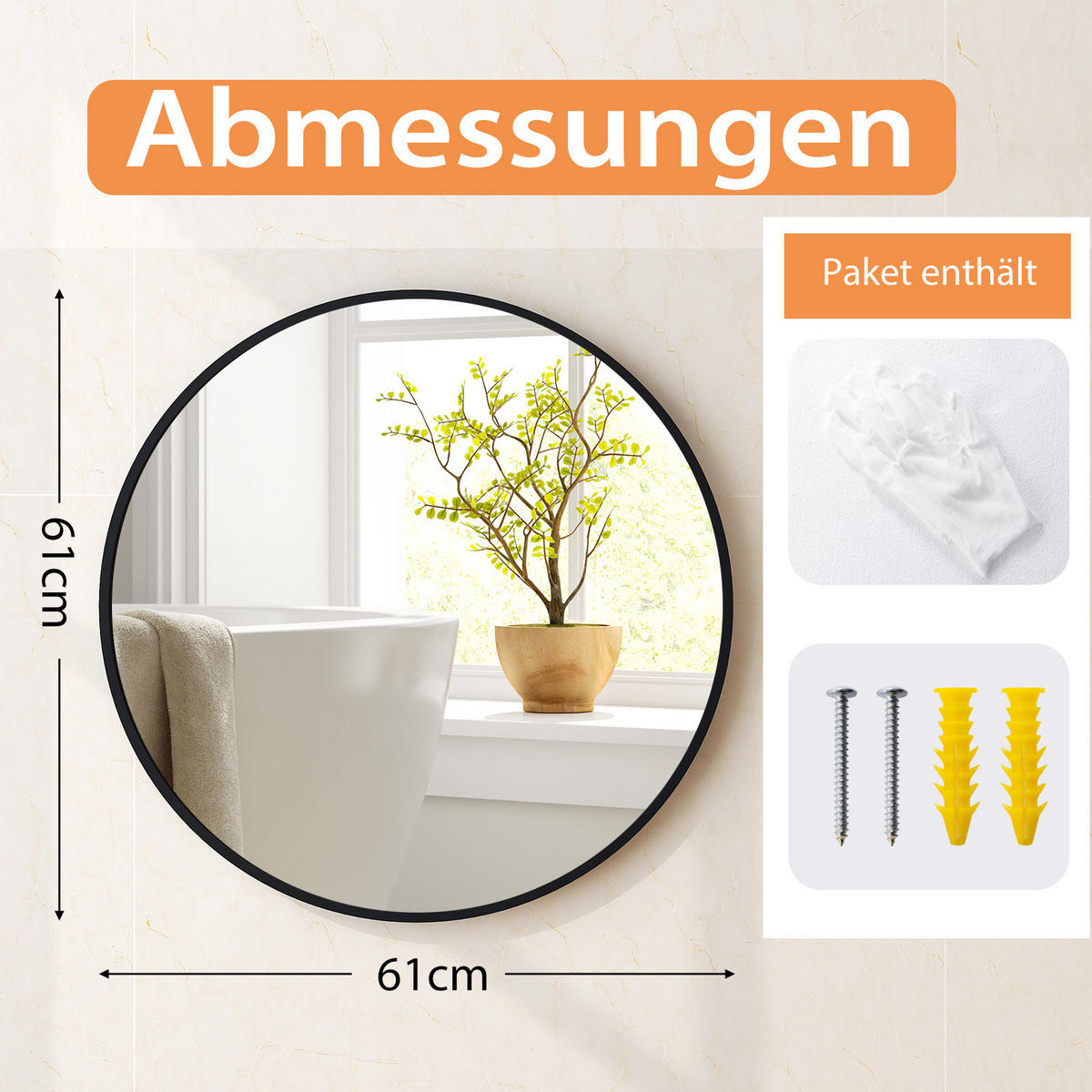 BADEZIMMERSPIEGEL Schwarz - Schwarz, Glas (61/2.5/61cm) - COSTWAY