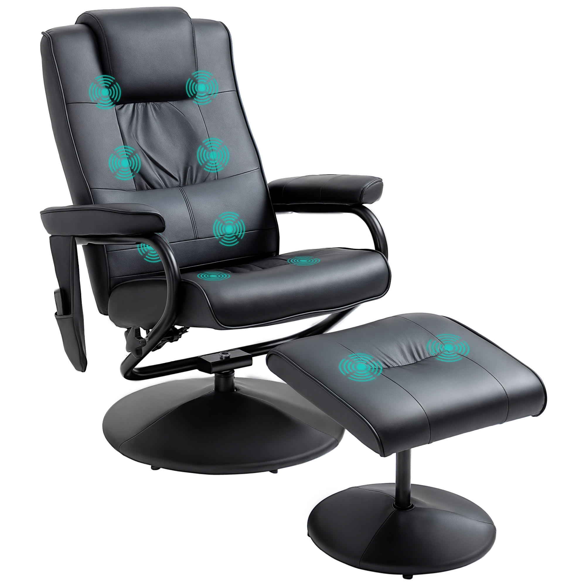 MASÁŽNÍ KŘESLO se stoličkou, relaxační křeslo s funkcí ležení, masážní funkce, černé - černá, kov/plast (84/95/77cm) - HOMCOM