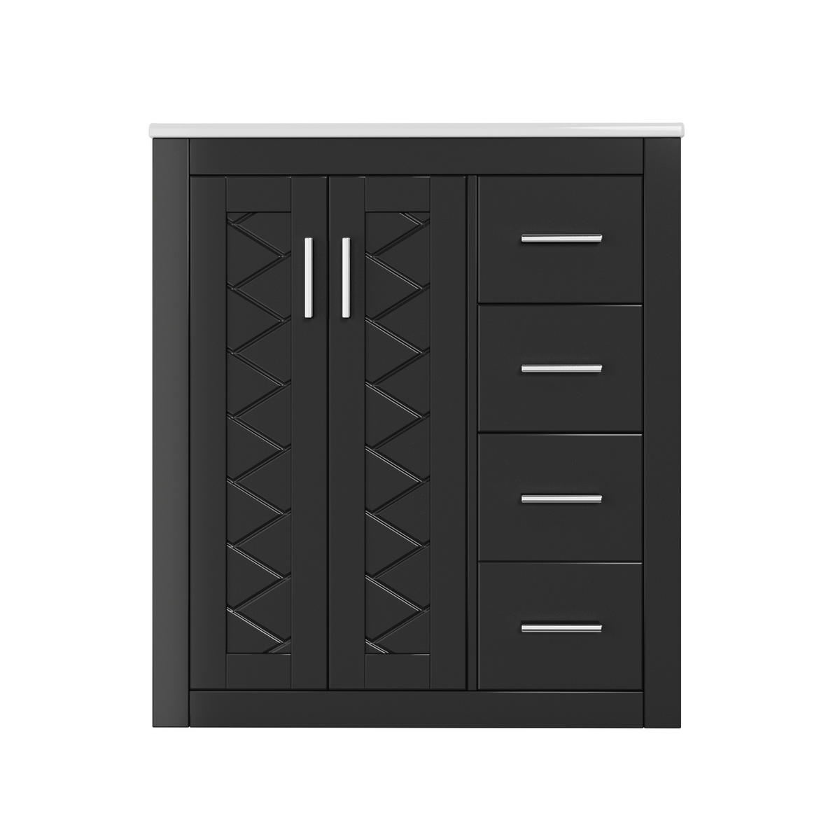 WASCHTISCHKOMBI 76/46,5/85,5 cm schwarz aus MDF und Keramik mit 3 Schubladen - Schwarz, Keramik (76/85.5/46.5cm) - OKWISH