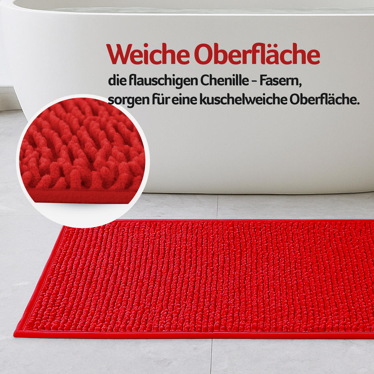 BADEMATTE Chenille 60x90cm Rot - Rot, Textil (90/60cm) - Bestlivings