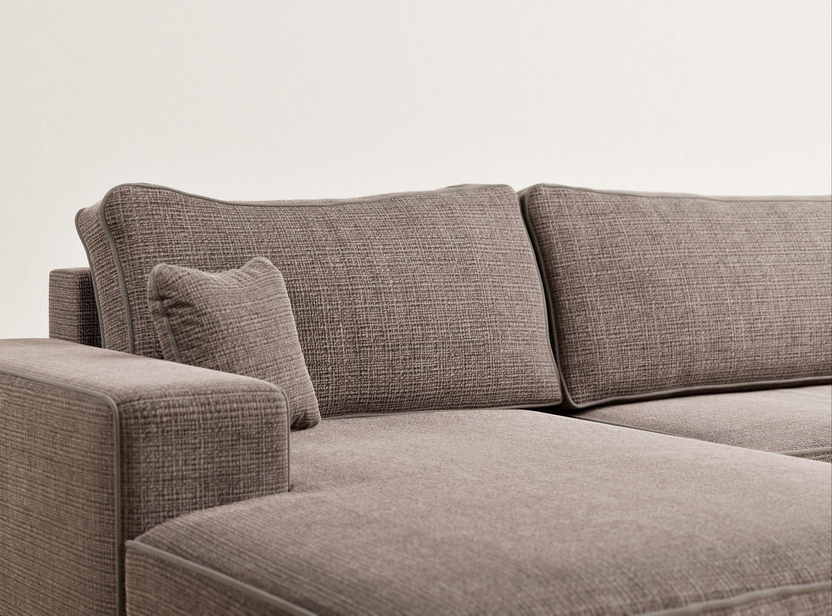 WOHNLANDSCHAFT Deseo Braun Chenille-Stoff - Schwarz/Braun, Holz/Holzwerkstoff (398/70/148cm) - Maison de Reve