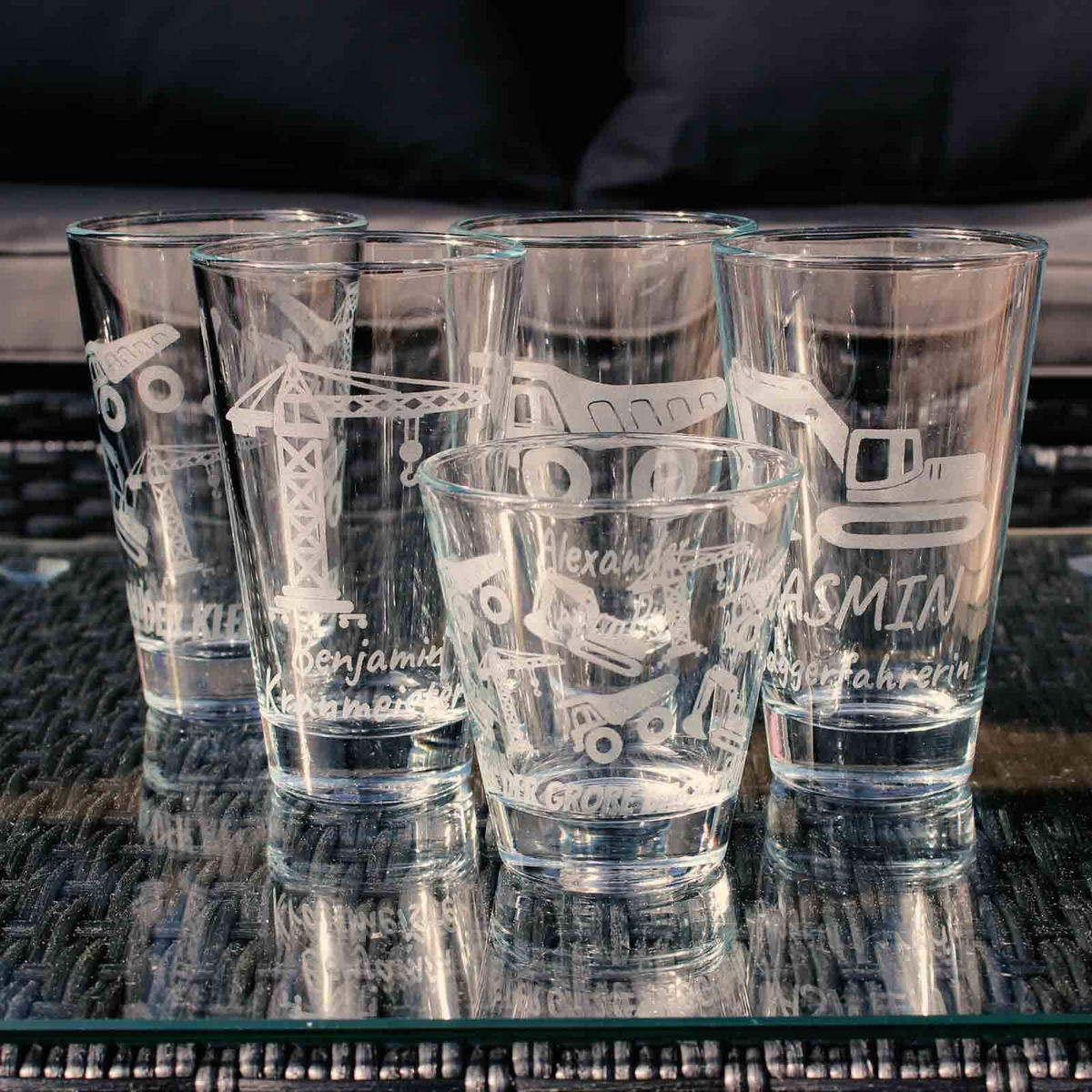 KINDERBECHER Baustellenfahrzeuge transparent 215 ml 3er Set - Transparent, Glas (0.215L) - LUXENTU