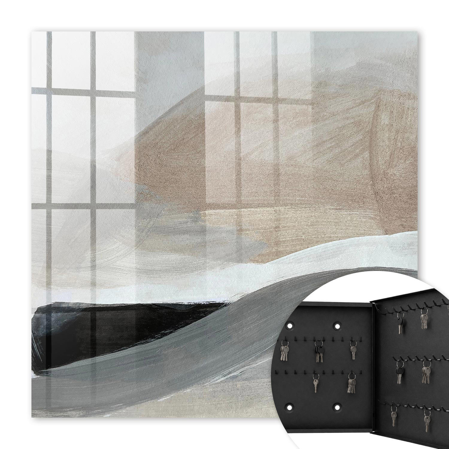 SCHLÜSSELBOX Schwarz 30x30 cm- Türöffnung nach rechts - Pastellharmonie - Beige, Metall (30/30/5cm) - TULUP