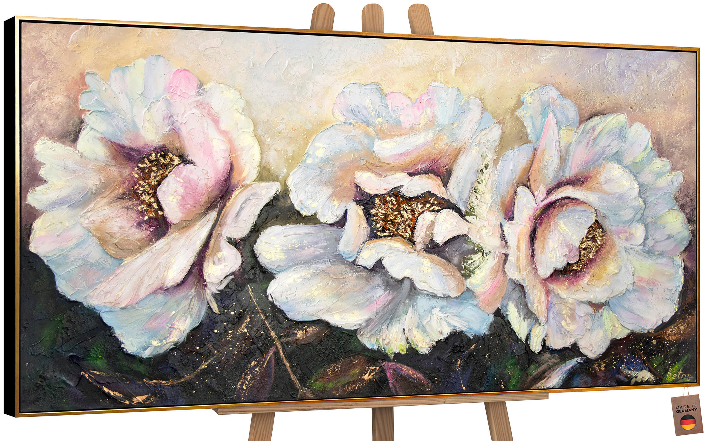 YS-art gallery Gemälde Schwarz Hochglanz 100x50 cm