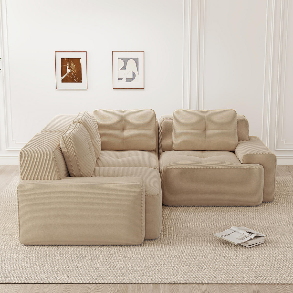 3-SITZER Sofa 177x104x69 cm aus Cordstoff rahmenlos modular, beige - Beige, Textil (104/69/177cm)