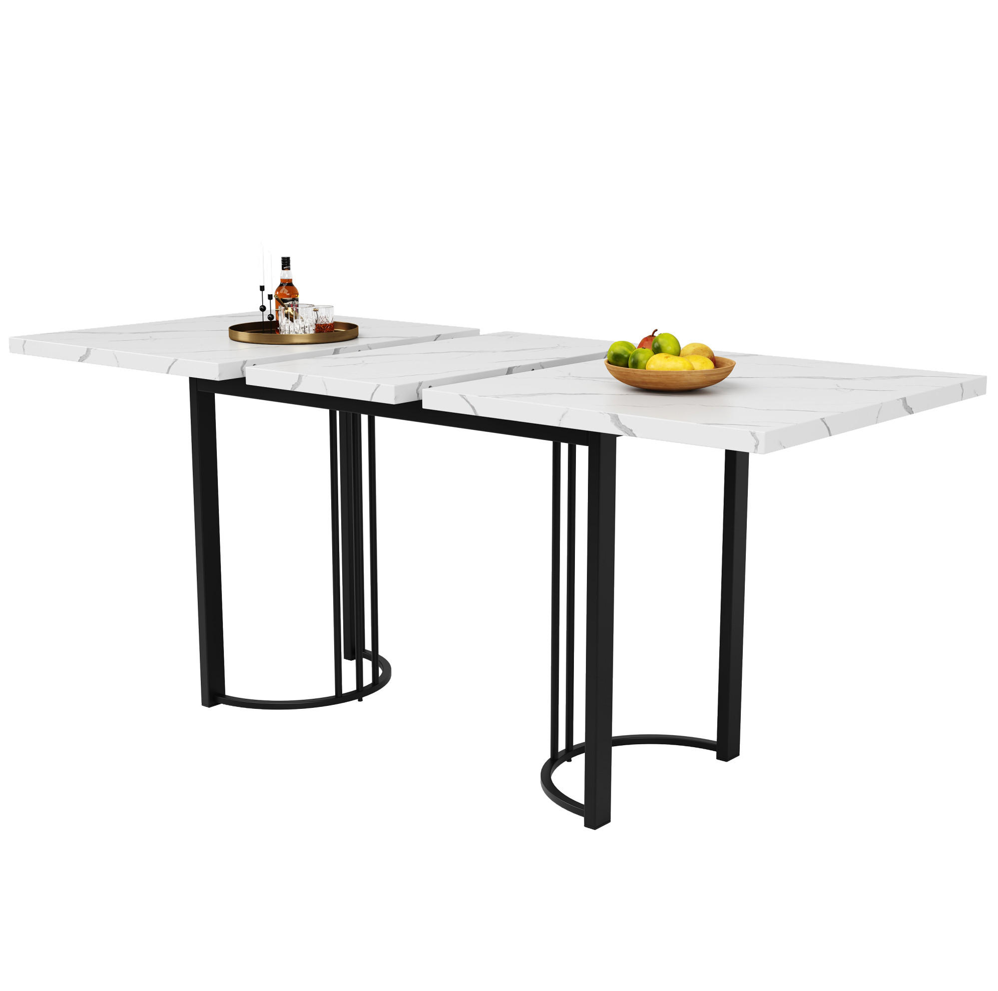 Redom JÍDELNÍ stůl 140-179,5/80/75,5 cm rozkládací, stabilní kovová konstrukce a elegantní mramorový dekor, Bílá/Černá