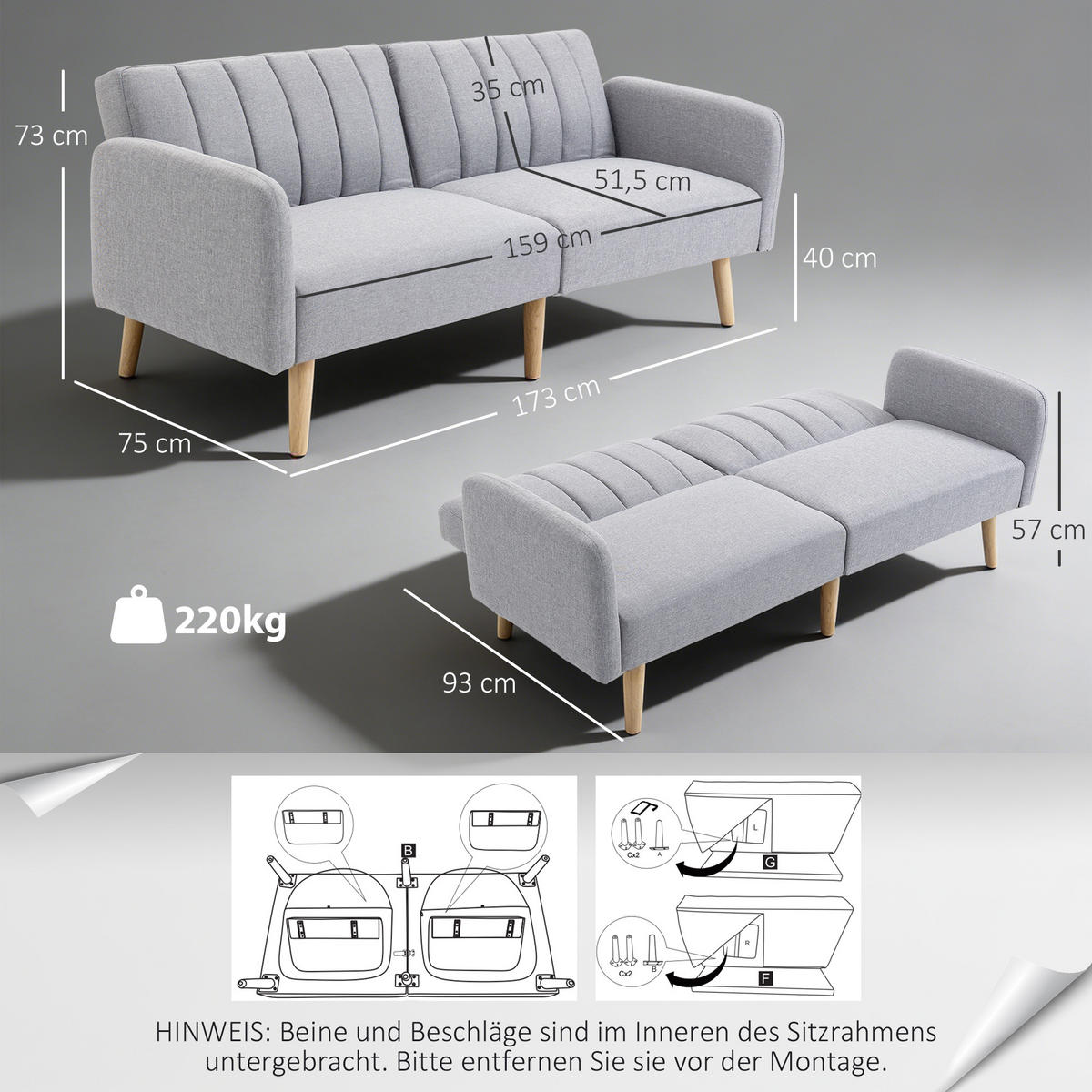 2-SITZER Sofa Hellgrau 173.0/75.0/73.0 cm - Hellgrau, Textil (75/73/173cm)