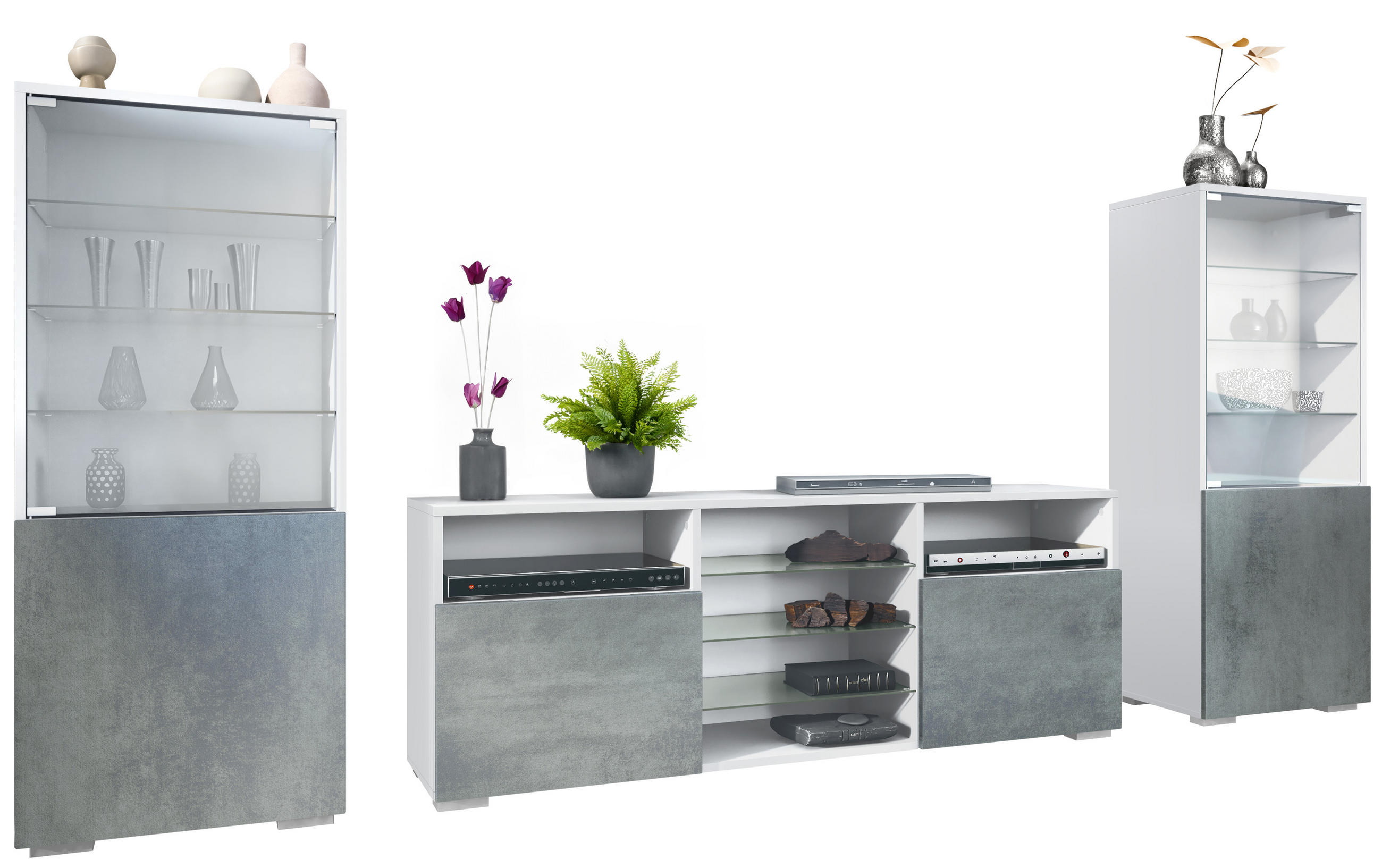 WOHNWAND Granada Beton Dunkel Optik - Dunkelgrau, Holzwerkstoff (286/122.5/35cm) - Vladon