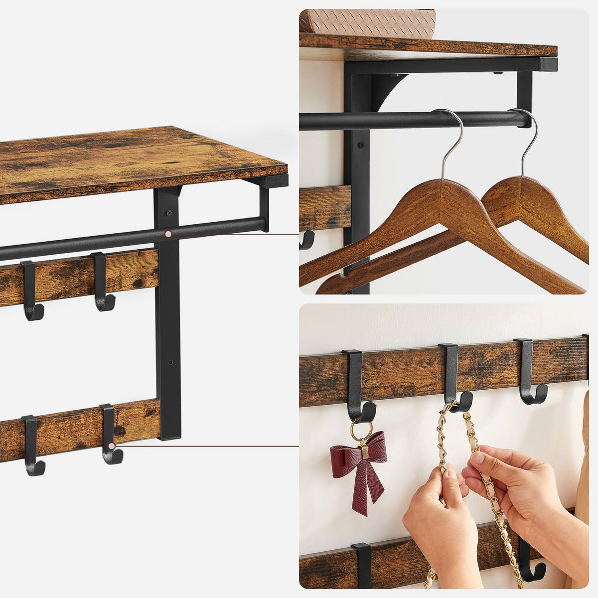 WANDGARDEROBE MIT ABLAGE - Braun, Holzwerkstoff (30/42/65cm) - Hansiro