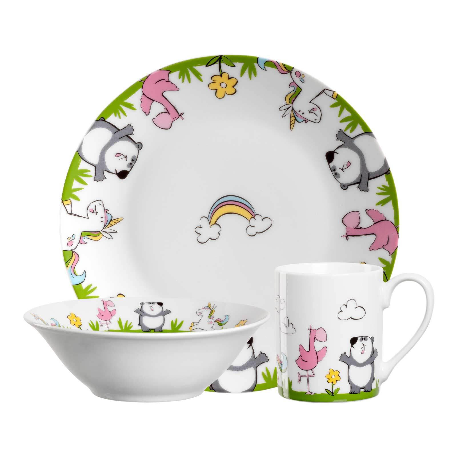 KINDERGESCHIRR SET EINHORN / PANDA / FLAMINGO Bambini bunt - Multicolor, Keramik (9.5/21.5/21.3cm) - Leonardo Living