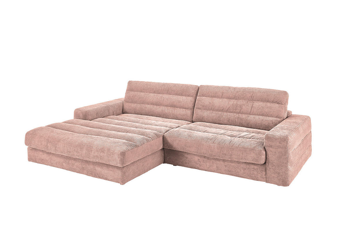 ECKSOFA LANA SOFA Pink Cord - Pink/Schwarz, Textil (296/205cm) - KAWOLA
