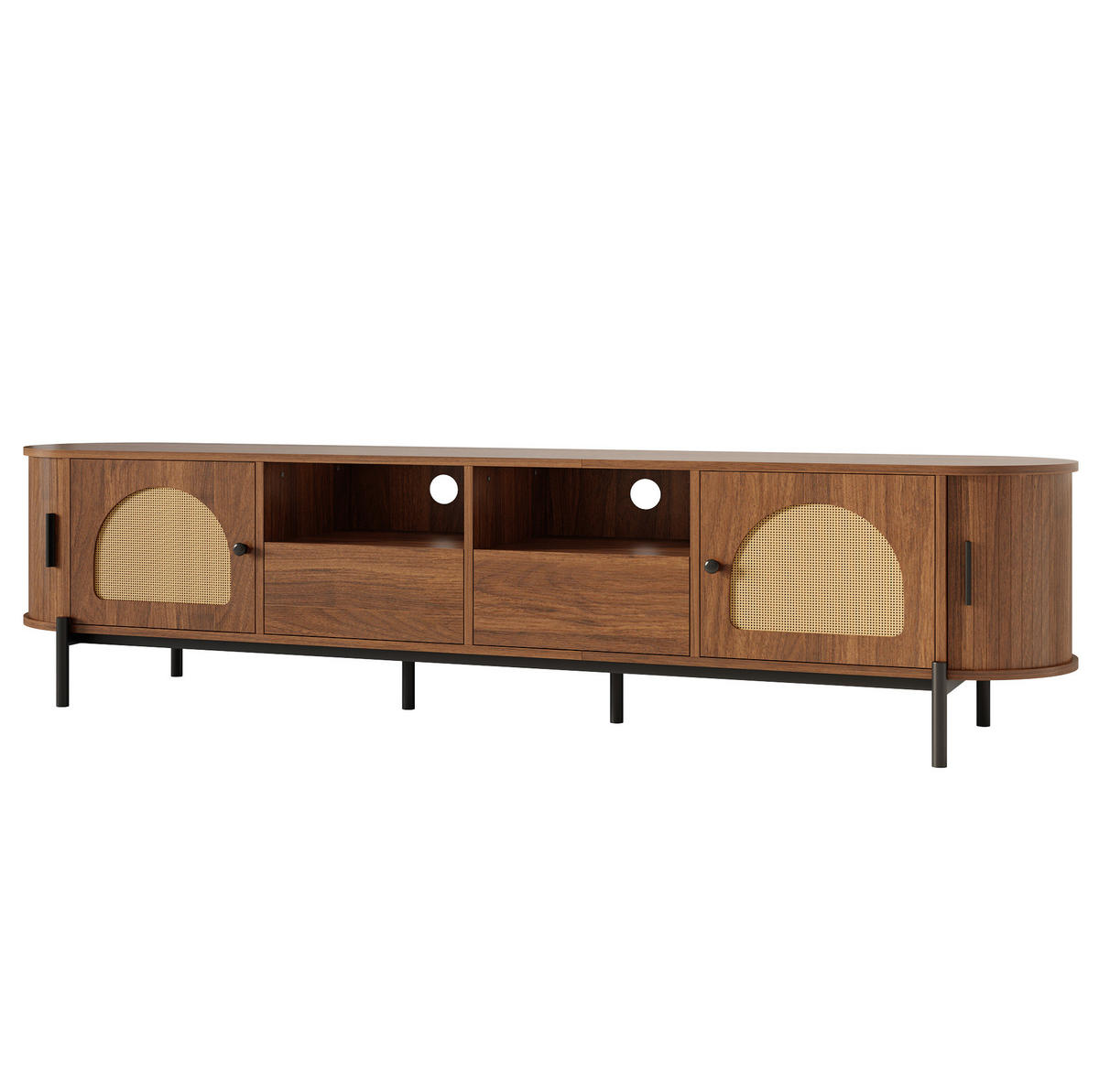 TV-SCHRANK mit Rattan und Stauraum 200 x 40 cm MDF Walnut - Dunkelbraun, Holzwerkstoff (40/49.5/200cm) - Beauniv