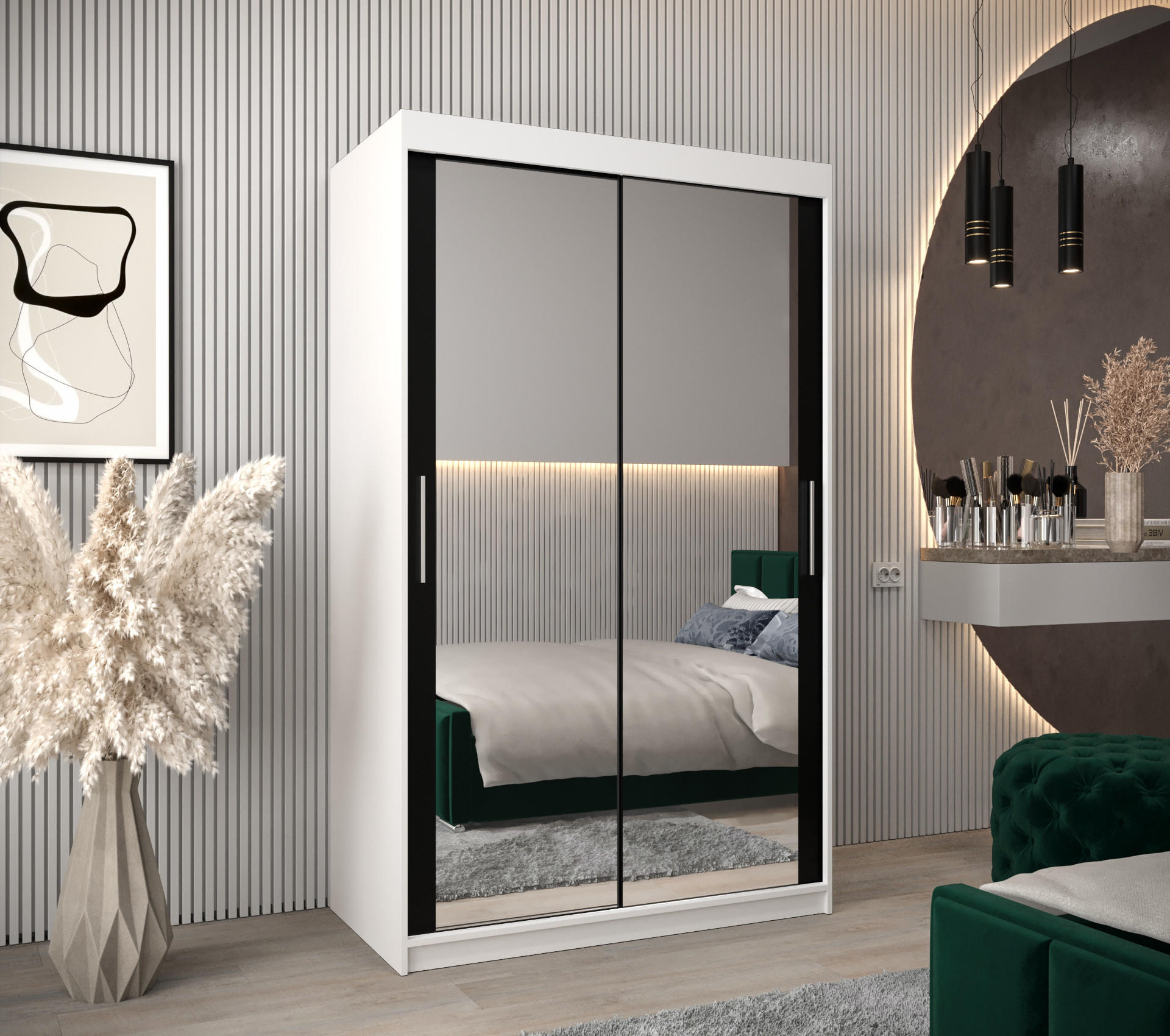 SCHWEBETÜRENSCHRANK 200/120/62 2-türig - Silberfarben/Schwarz, Holz/Kunststoff (120/200/62cm) - Abiks Möbel